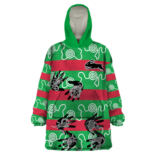custom-text-and-number-rabbitohs-rugby-premiers-wearable-blanket-hoodie-go-the-bunnies-aboriginal-dots