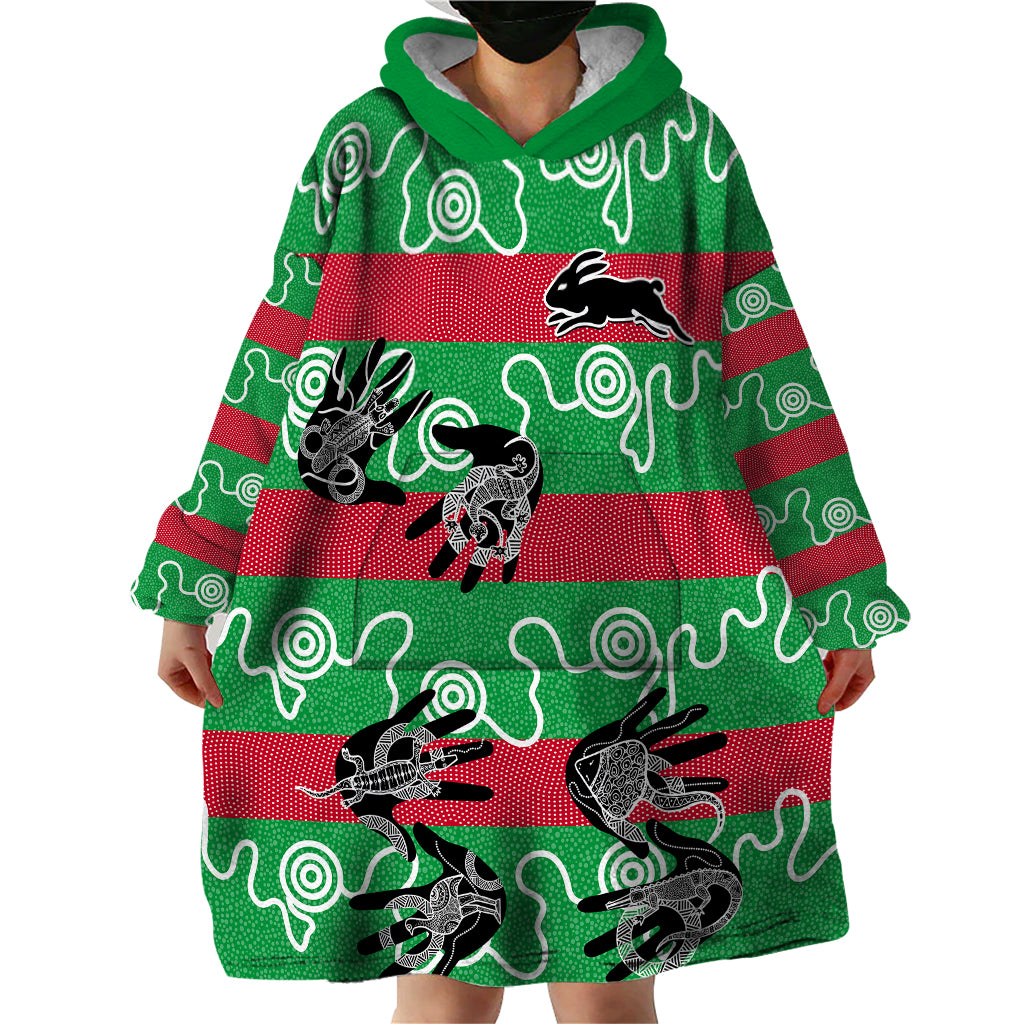 custom-text-and-number-rabbitohs-rugby-premiers-wearable-blanket-hoodie-go-the-bunnies-aboriginal-dots
