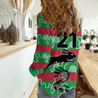 (Custom Text And Number) Rabbitohs Rugby Premiers Women Casual Shirt Go The Bunnies Aboriginal Dots LT9