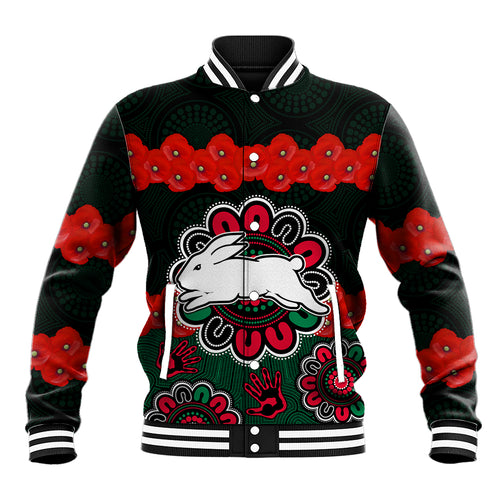 anzac-2023-nrl-rabbitohs-rugby-baseball-jacket-the-bunnies-1908-poppy-flowers-mixed-aboriginal