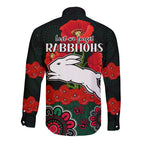 anzac-2023-nrl-rabbitohs-rugby-long-sleeve-button-shirt-the-bunnies-1908-poppy-flowers-mixed-aboriginal