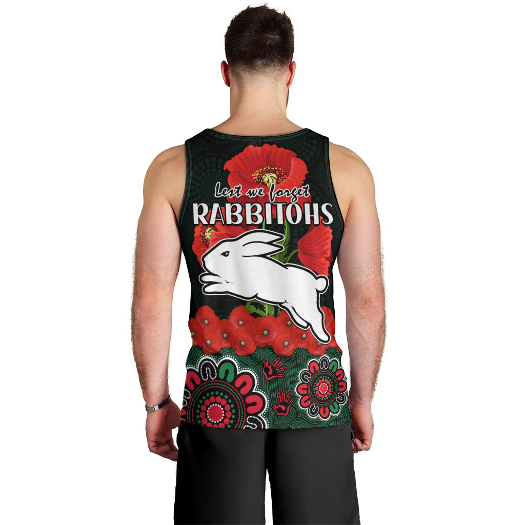 anzac-2023-nrl-rabbitohs-rugby-men-tank-top-the-bunnies-1908-poppy-flowers-mixed-aboriginal