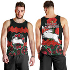 anzac-2023-nrl-rabbitohs-rugby-men-tank-top-the-bunnies-1908-poppy-flowers-mixed-aboriginal