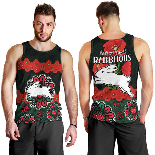 anzac-2023-nrl-rabbitohs-rugby-men-tank-top-the-bunnies-1908-poppy-flowers-mixed-aboriginal
