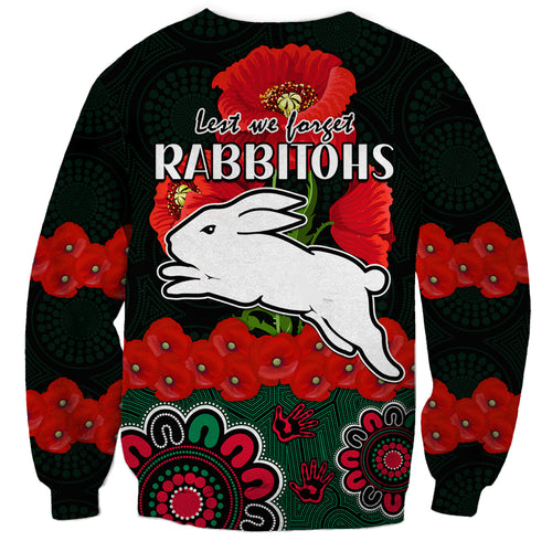 anzac-2023-nrl-rabbitohs-rugby-sweatshirt-the-bunnies-1908-poppy-flowers-mixed-aboriginal