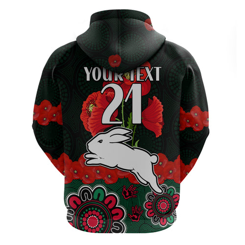 custom-text-and-number-anzac-2023-nrl-rabbitohs-rugby-hoodie-the-bunnies-1908-poppy-flowers-mixed-aboriginal