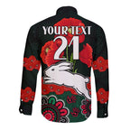 custom-text-and-number-anzac-2023-nrl-rabbitohs-rugby-long-sleeve-button-shirt-the-bunnies-1908-poppy-flowers-mixed-aboriginal