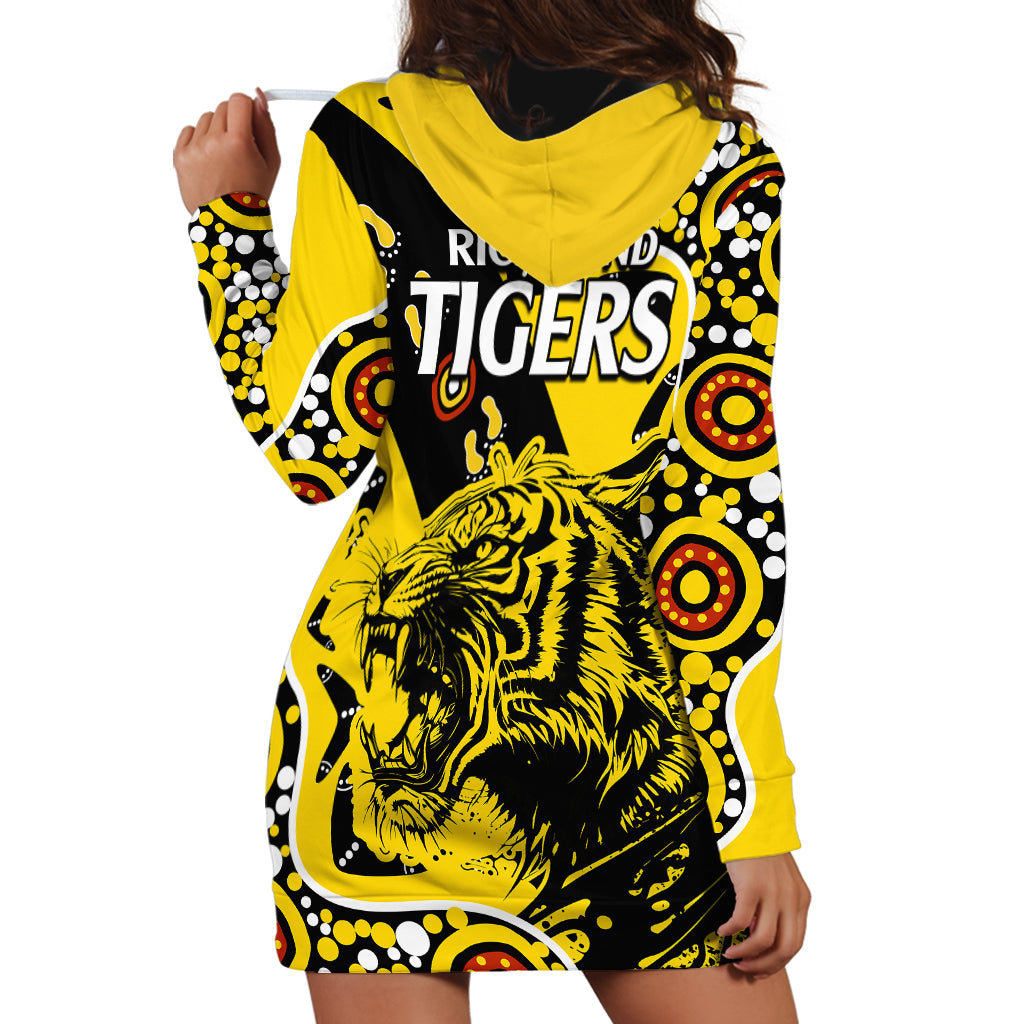 richmond-tigers-football-hoodie-dress-angry-tiger-roaring-aboriginal-boomerang-and-dots-art
