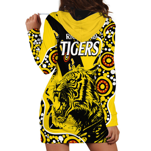richmond-tigers-football-hoodie-dress-angry-tiger-roaring-aboriginal-boomerang-and-dots-art