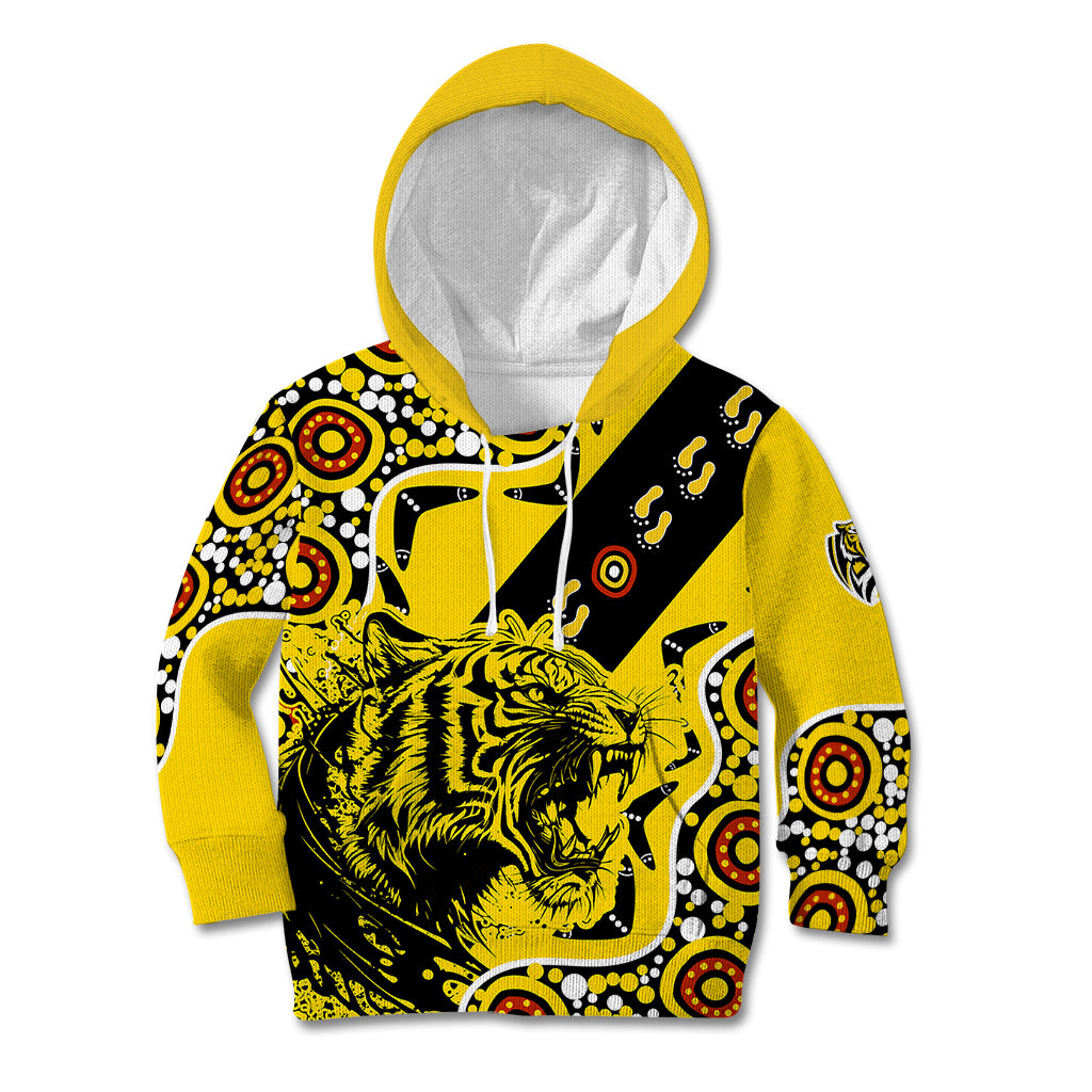 richmond-tigers-football-kid-hoodie-angry-tiger-roaring-aboriginal-boomerang-and-dots-art