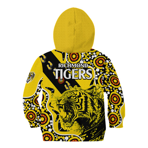 richmond-tigers-football-kid-hoodie-angry-tiger-roaring-aboriginal-boomerang-and-dots-art