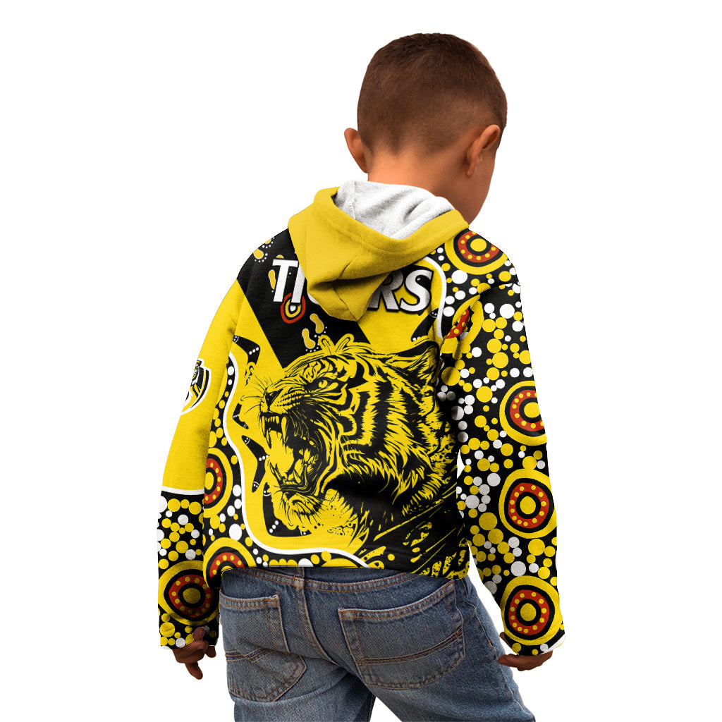 richmond-tigers-football-kid-hoodie-angry-tiger-roaring-aboriginal-boomerang-and-dots-art