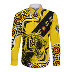 richmond-tigers-football-long-sleeve-button-shirt-angry-tiger-roaring-aboriginal-boomerang-and-dots-art