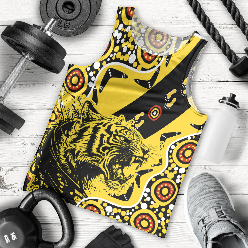 richmond-tigers-football-men-tank-top-angry-tiger-roaring-aboriginal-boomerang-and-dots-art