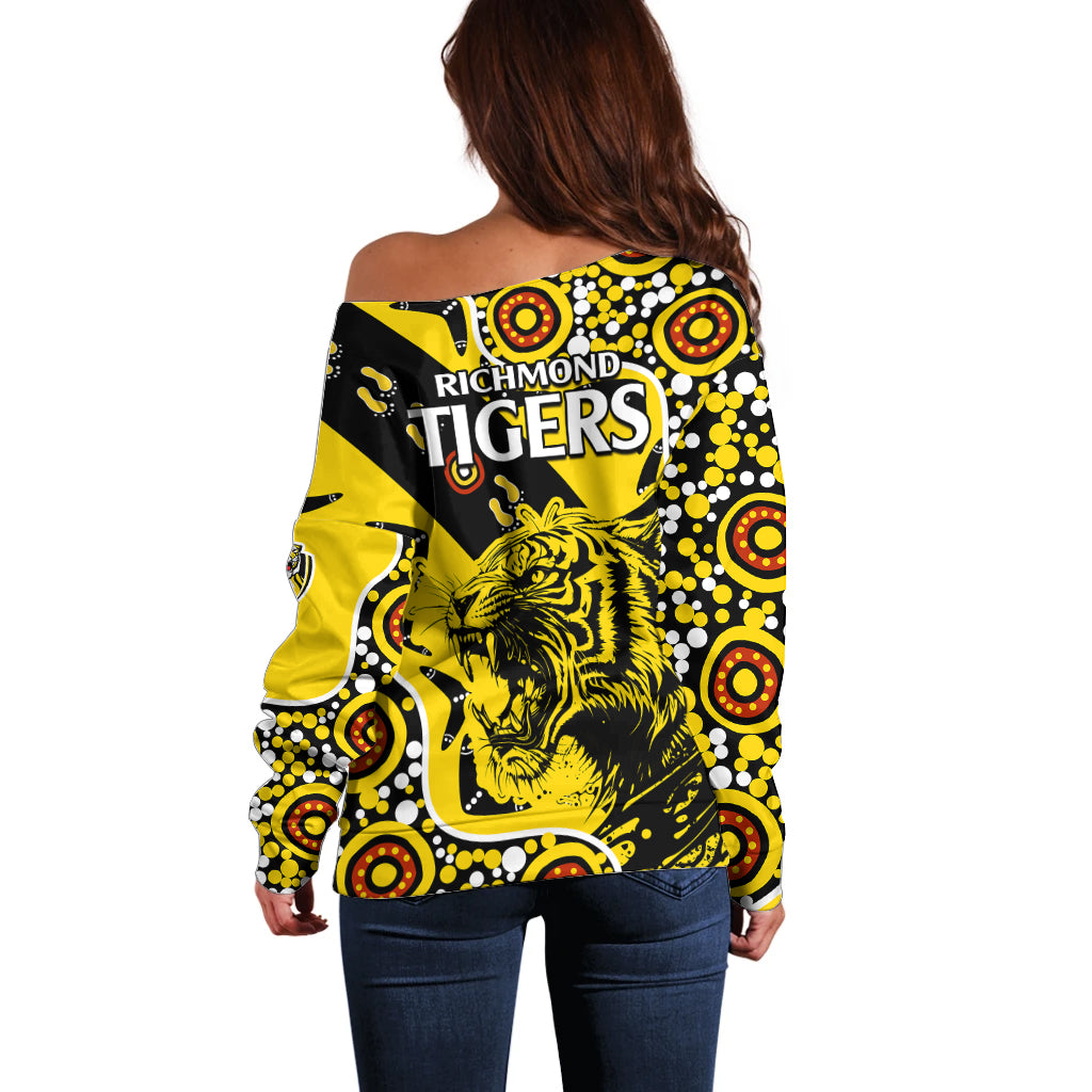 richmond-tigers-football-off-shoulder-sweater-angry-tiger-roaring-aboriginal-boomerang-and-dots-art