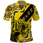 richmond-tigers-football-polo-shirt-angry-tiger-roaring-aboriginal-boomerang-and-dots-art