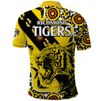 richmond-tigers-football-polo-shirt-angry-tiger-roaring-aboriginal-boomerang-and-dots-art