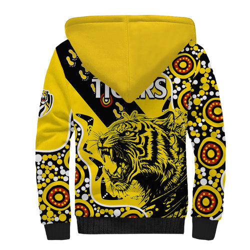 richmond-tigers-football-sherpa-hoodie-angry-tiger-roaring-aboriginal-boomerang-and-dots-art