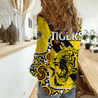 Richmond Tigers Football Women Casual Shirt Angry Tiger Roaring Aboriginal Boomerang and Dots Art LT9