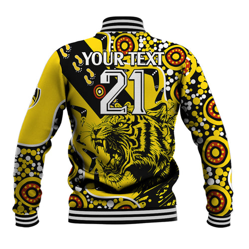 custom-text-and-number-richmond-tigers-football-baseball-jacket-angry-tiger-roaring-aboriginal-boomerang-and-dots-art