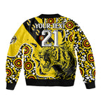 custom-text-and-number-richmond-tigers-football-bomber-jacket-angry-tiger-roaring-aboriginal-boomerang-and-dots-art