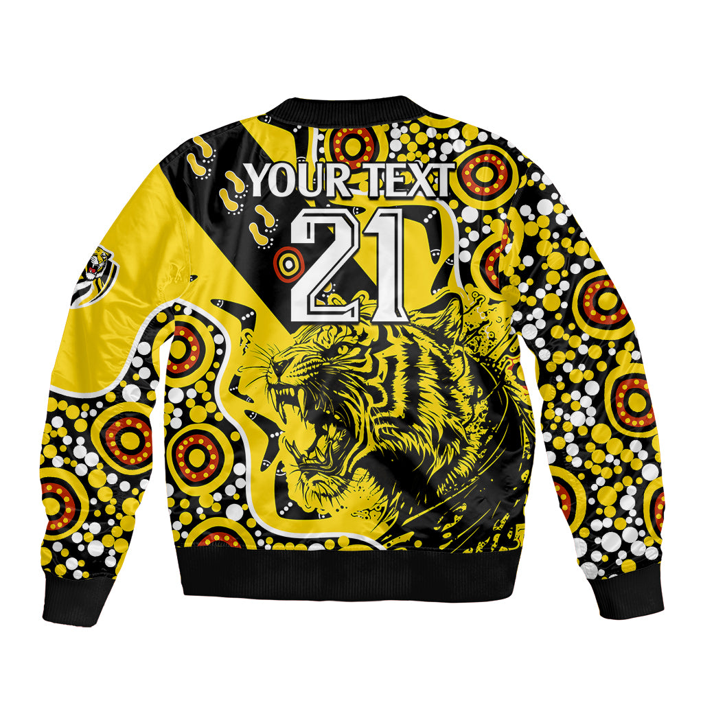 custom-text-and-number-richmond-tigers-football-bomber-jacket-angry-tiger-roaring-aboriginal-boomerang-and-dots-art