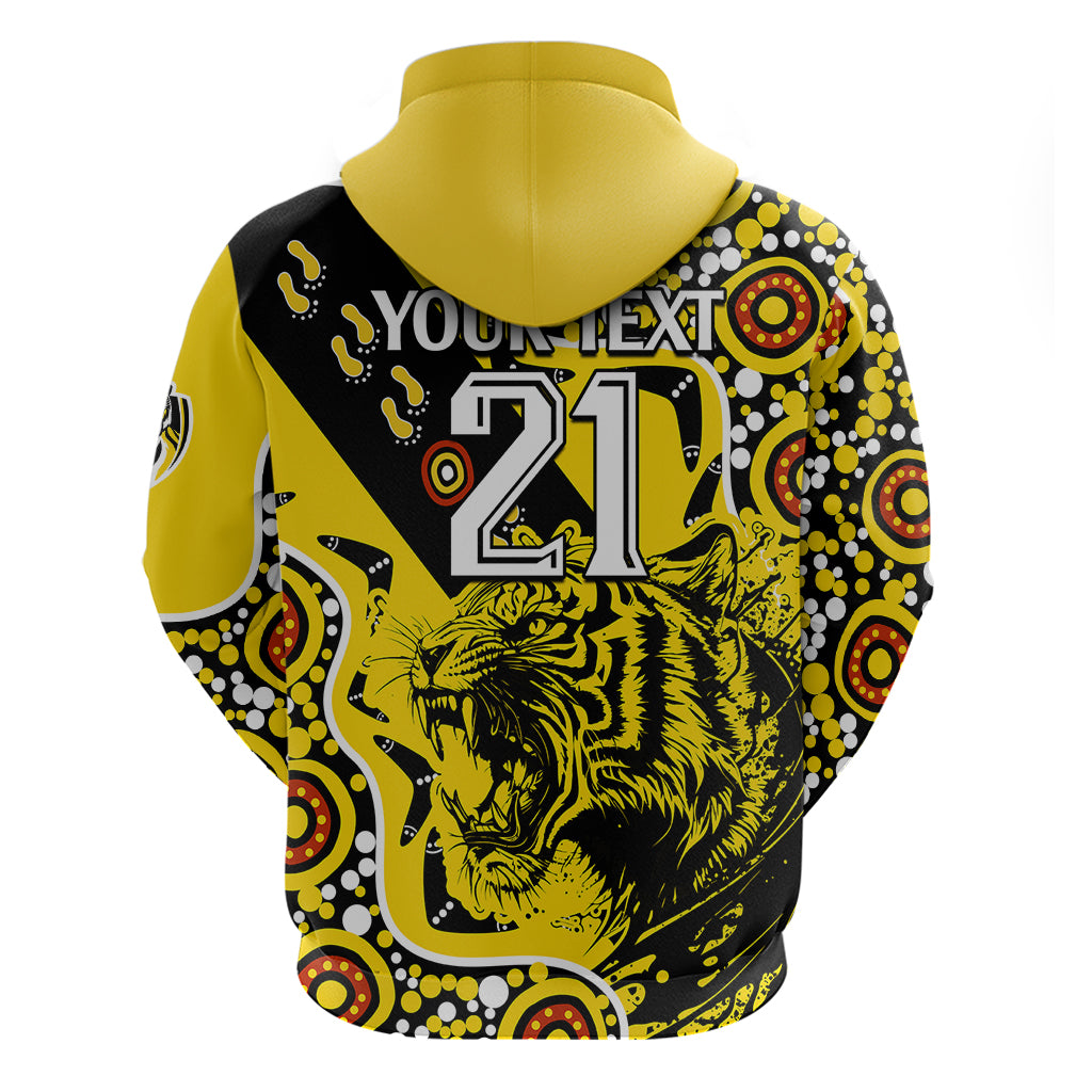 custom-text-and-number-richmond-tigers-football-hoodie-angry-tiger-roaring-aboriginal-boomerang-and-dots-art