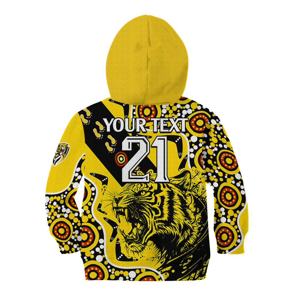custom-text-and-number-richmond-tigers-football-kid-hoodie-angry-tiger-roaring-aboriginal-boomerang-and-dots-art