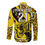 custom-text-and-number-richmond-tigers-football-long-sleeve-button-shirt-angry-tiger-roaring-aboriginal-boomerang-and-dots-art