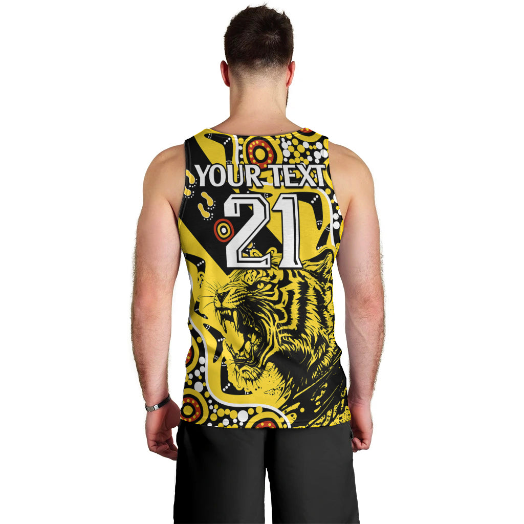 custom-text-and-number-richmond-tigers-football-men-tank-top-angry-tiger-roaring-aboriginal-boomerang-and-dots-art