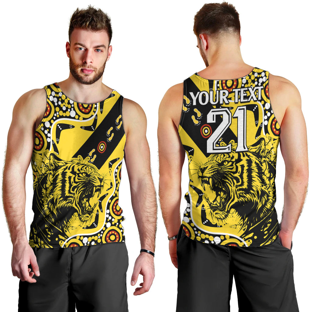 custom-text-and-number-richmond-tigers-football-men-tank-top-angry-tiger-roaring-aboriginal-boomerang-and-dots-art