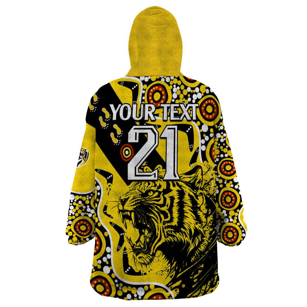 custom-text-and-number-richmond-tigers-football-wearable-blanket-hoodie-angry-tiger-roaring-aboriginal-boomerang-and-dots-art