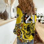 (Custom Text And Number) Richmond Tigers Football Women Casual Shirt Angry Tiger Roaring Aboriginal Boomerang and Dots Art LT9