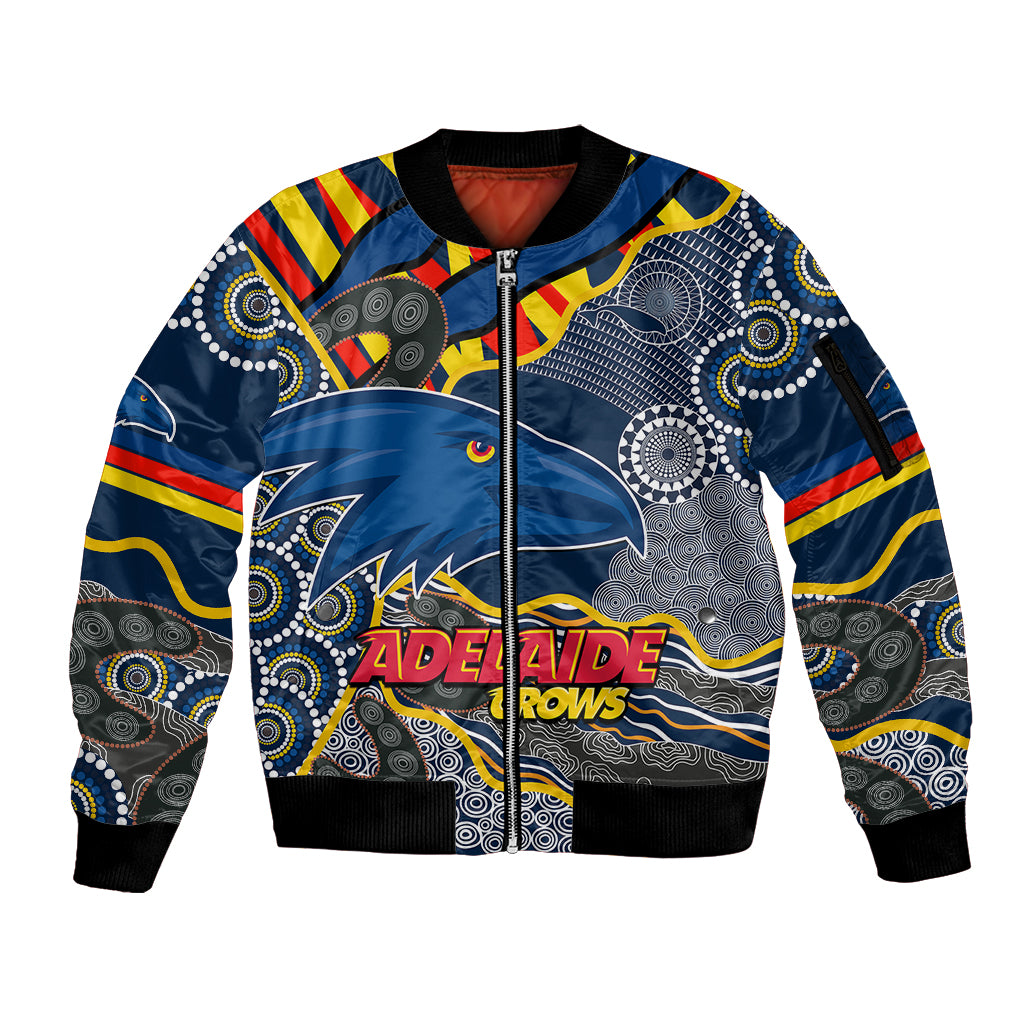 custom-text-and-number-the-crows-football-sleeve-zip-bomber-jacket-adelaide-be-unique-aboriginal-dots