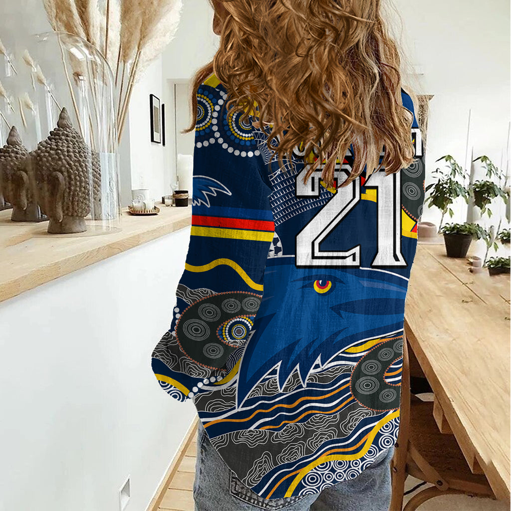 (Custom Text And Number) The Crows Football Women Casual Shirt Adelaide Be Unique Aboriginal Dots LT9