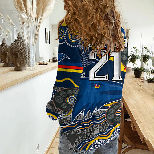 (Custom Text And Number) The Crows Football Women Casual Shirt Adelaide Be Unique Aboriginal Dots LT9