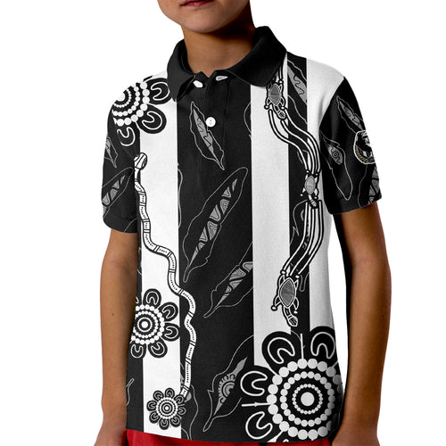 custom-text-and-number-collingwood-football-kid-polo-shirt-proud-to-be-magpies-aboriginal-version