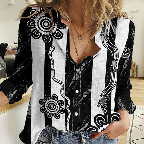 (Custom Text And Number) Collingwood Football Women Casual Shirt Proud To Be Magpies Aboriginal Version LT9