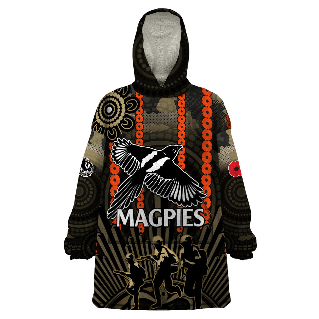 anzac-collingwood-football-wearable-blanket-hoodie-proud-to-be-magpies-poppy-flowers-and-aboriginal-version