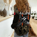 ANZAC Collingwood Football Women Casual Shirt Proud To Be Magpies Poppy Flowers and Aboriginal Version LT9