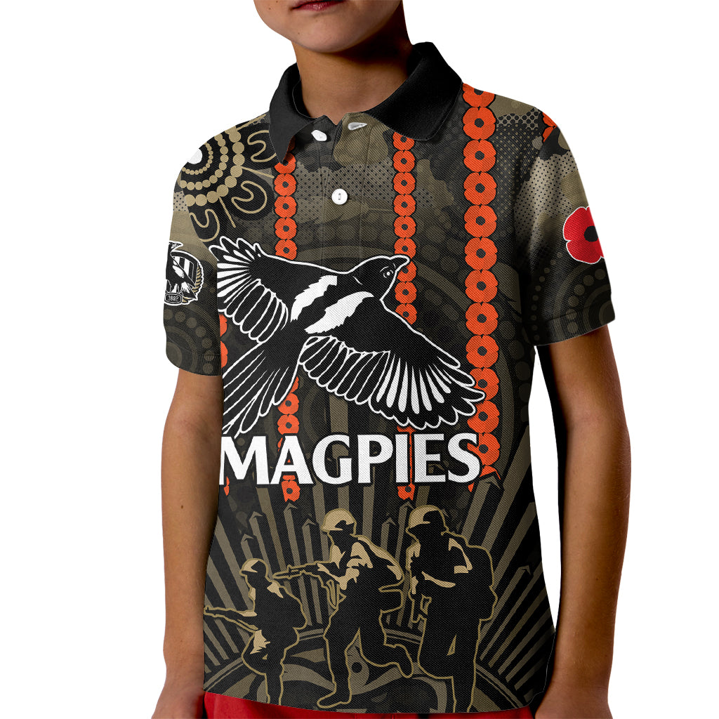 custom-text-and-number-anzac-collingwood-football-kid-polo-shirt-proud-to-be-magpies-poppy-flowers-and-aboriginal-version
