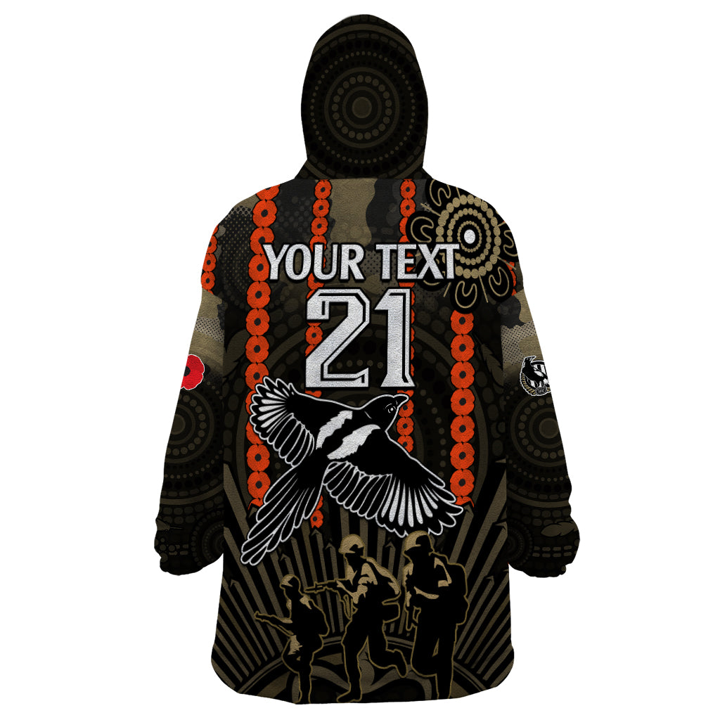 custom-text-and-number-anzac-collingwood-football-wearable-blanket-hoodie-proud-to-be-magpies-poppy-flowers-and-aboriginal-version