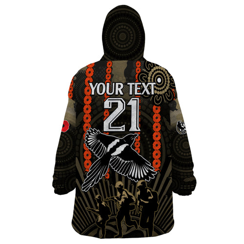 custom-text-and-number-anzac-collingwood-football-wearable-blanket-hoodie-proud-to-be-magpies-poppy-flowers-and-aboriginal-version