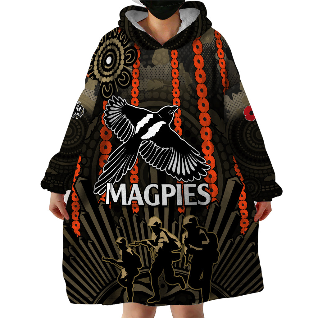 custom-text-and-number-anzac-collingwood-football-wearable-blanket-hoodie-proud-to-be-magpies-poppy-flowers-and-aboriginal-version