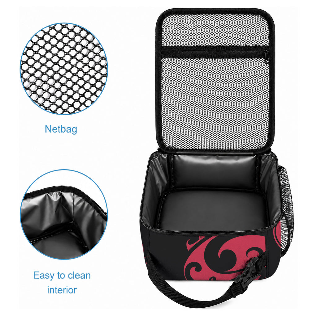 All Black Maori Tribal Tattoo Personalised Lunch Bag Classic Red Polynesian Style