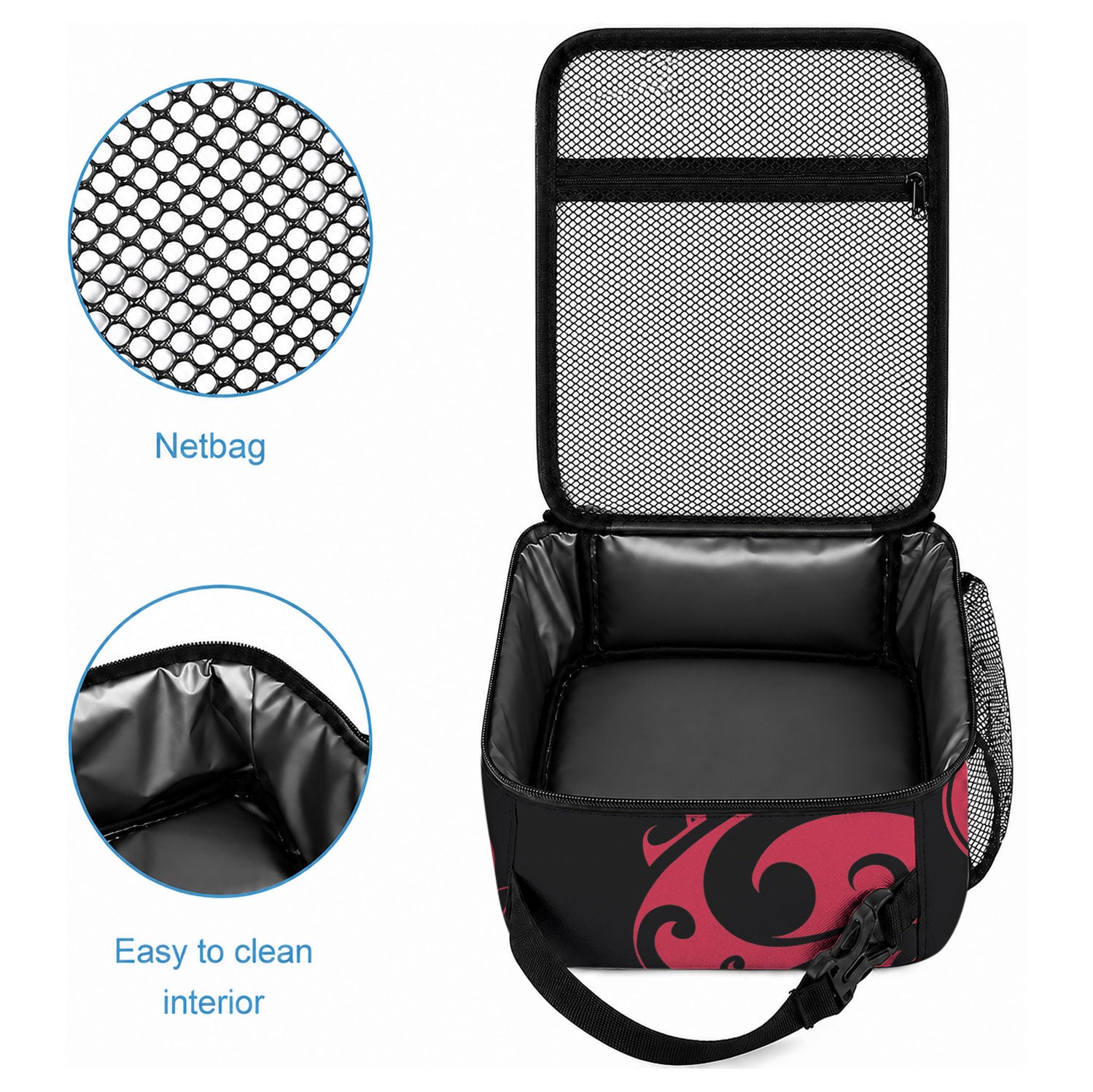 All Black Maori Tribal Tattoo Personalised Lunch Bag Classic Red Polynesian Style