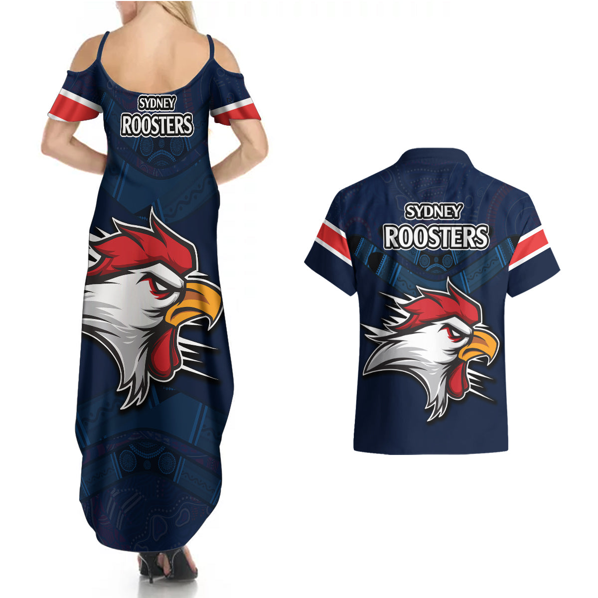 roosters-permier-2023-couples-matching-summer-maxi-dress-and-hawaiian-shirt-nrl-mascot-with-aboriginal