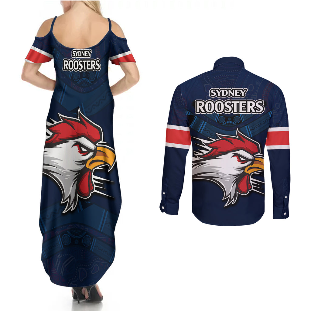 roosters-permier-2023-couples-matching-summer-maxi-dress-and-long-sleeve-button-shirts-nrl-mascot-with-aboriginal