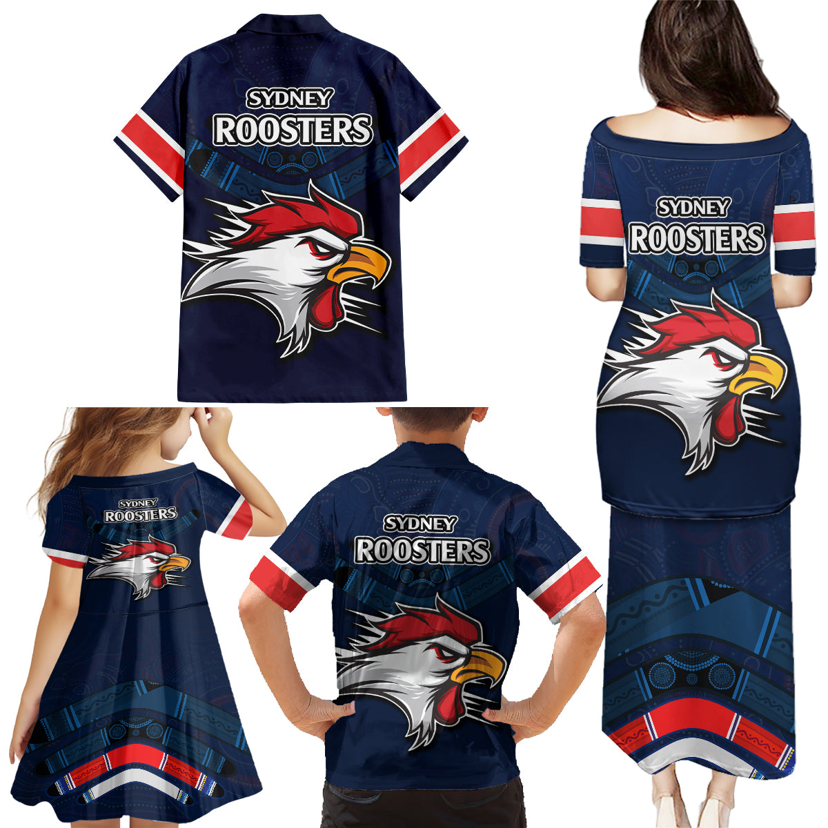 roosters-permier-2023-family-matching-puletasi-dress-and-hawaiian-shirt-nrl-mascot-with-aboriginal