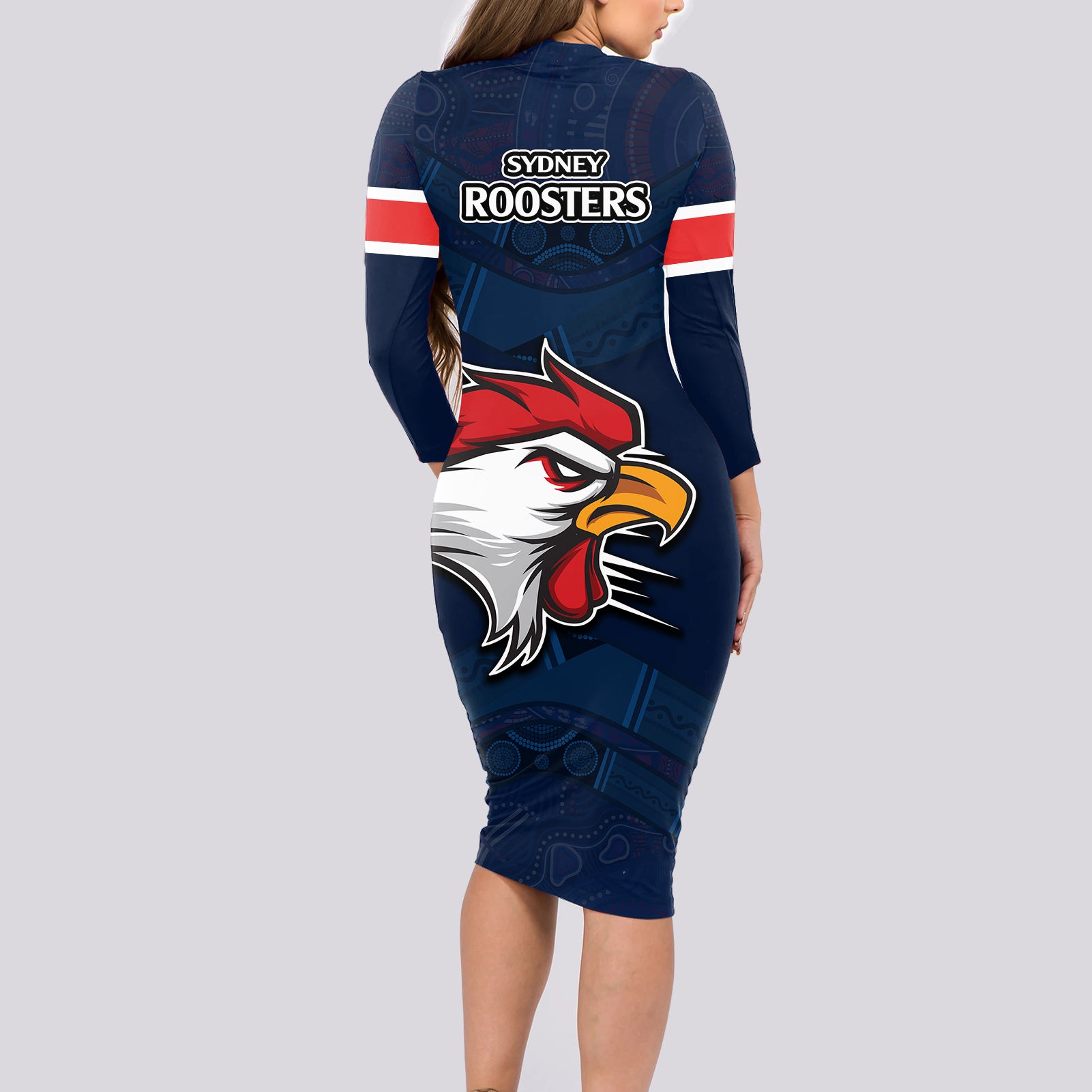 roosters-permier-2023-long-sleeve-bodycon-dress-nrl-mascot-with-aboriginal